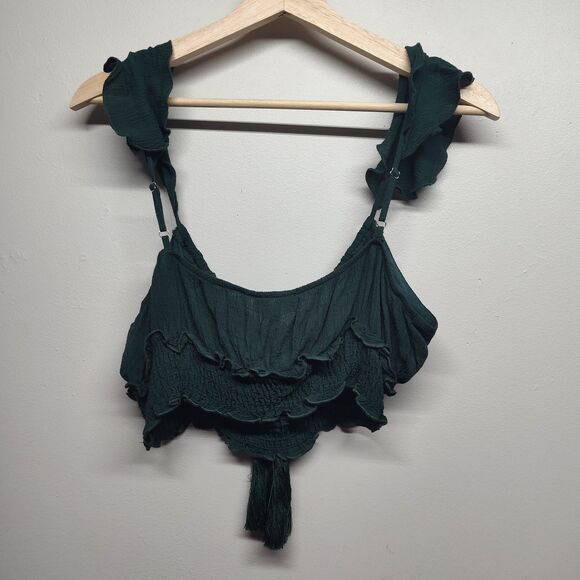 Kayla's Armoire Cropped Cami Top Women SizeL Green Ruffle Beachy Summer Festival - Picture 4 of 6